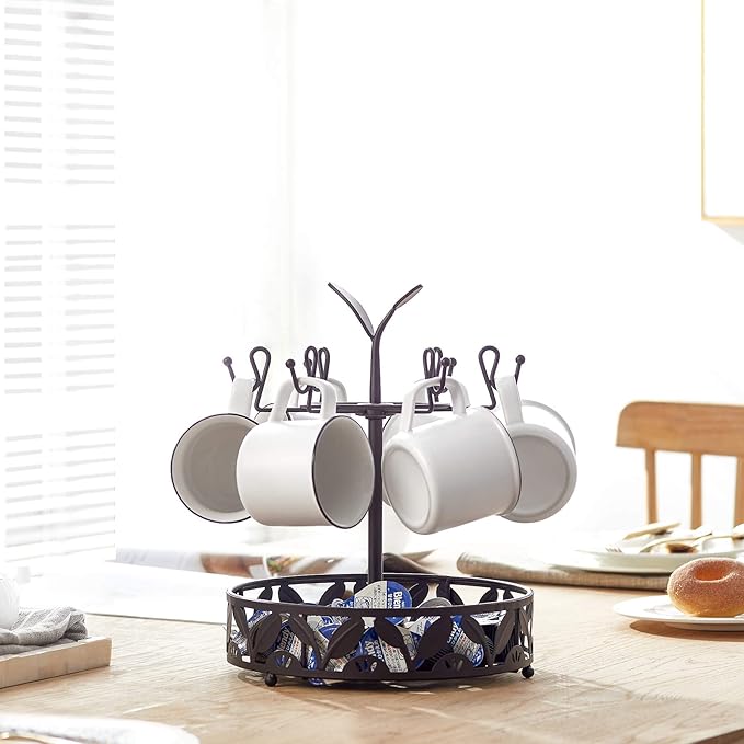 ALLCENER Mug Tree Countertop, Rotatable Mug Holder Stand with 6 Hooks for Coffee Bar Counter Cabinets and Kitchen Organizer-NeatNest
