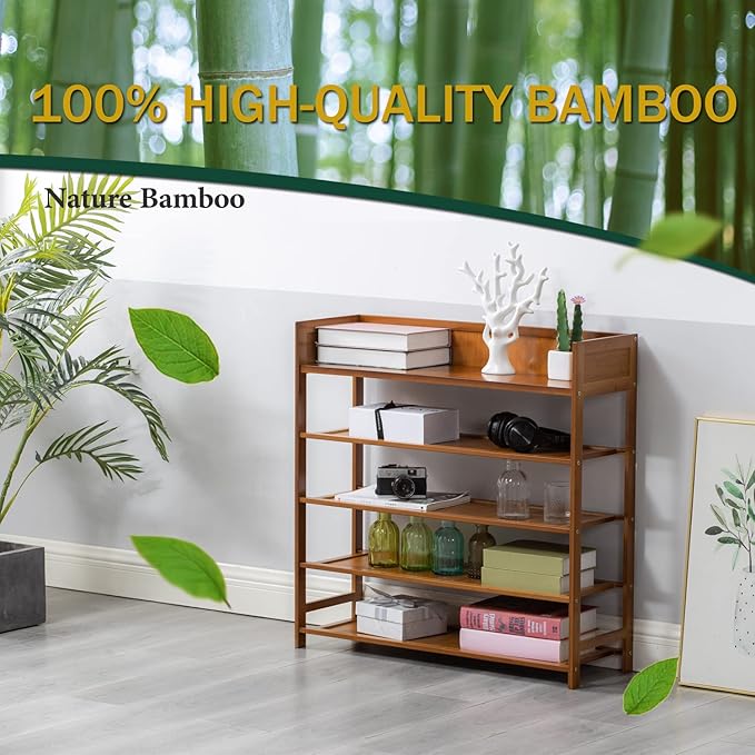 latifolia Shoe Rack, 5-Tier Bamboo Shoe Rack Organizer for Entryway Hallway, Brown(39.40''L)-NeatNest
