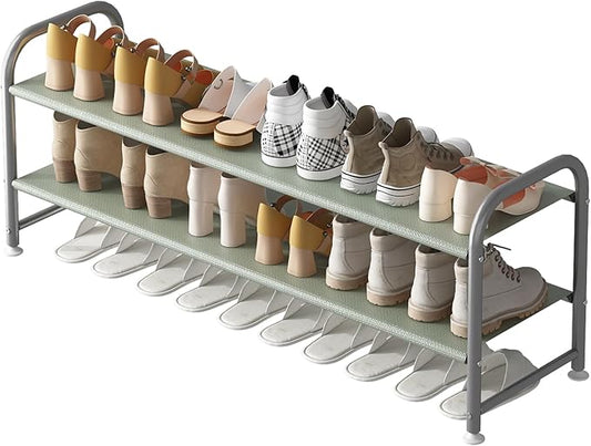 Shoe Rack 2 Tier Long Storage Organizer Wide Metal Shoe Shelf for Closet Entryway Grey-NeatNest