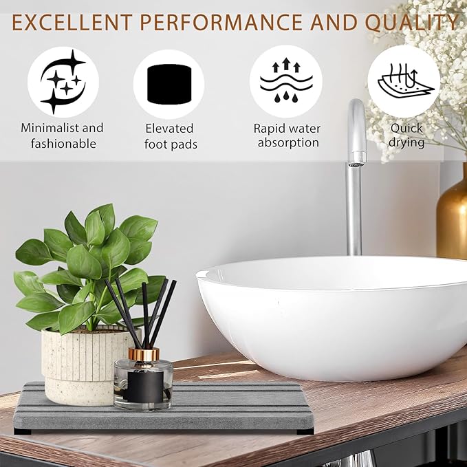 3PCS Water Absorbing Stone Tray, DryingNeat Diatomite Stone Sink Tray, Instant Dry Sink Coasters, Kitchen Sponge Hand Soap Holder, Countertop Fast Drying Counter Trays,8 * 4inch and 4 * 4inch-NeatNest