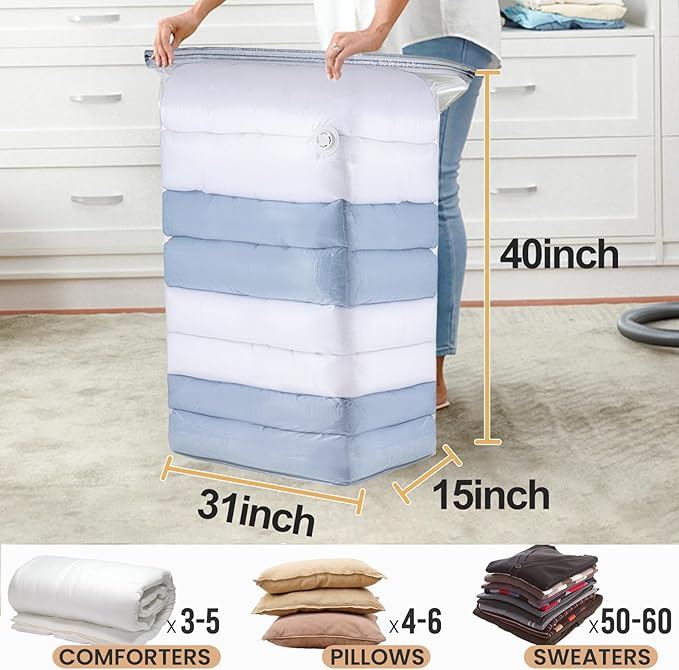 TAILI 10 Pack Vacuum Storage Bags, Space Saver Bags, Jumbo Cube 31x40x15 Inch, Extra Large Vacuum Sealed Bags for Comforters, Blankets, Bedding, Clothes, Closet Organization Space Saving, Clear