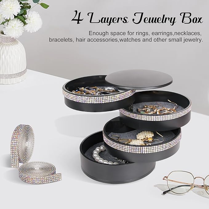 CONBOLA Jewelry Holder Organizer, Christmas Gifts Ideas for Women, Small Jewelry Storage Box Earring Holder, 5-Layer Rotating Jewelry Storage Tray with Lid for Bracelets Rings Bracelets-NeatNest