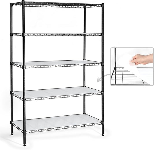 CAPHAUS NSF Adjustable Height Wire Shelving Unit w/Liner, 5-Tier Metal Steel Storage Shelf for Basement, Garage, Utility Organizer, No Wheels, Black-NeatNest