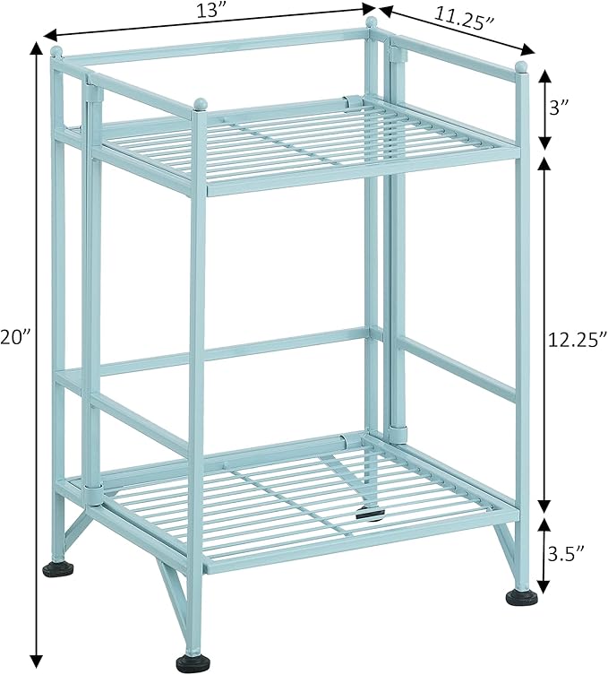Convenience Concepts Xtra Storage Shelves - 2 Tier Folding Metal Organizer Shelf for Office, Closet, Laundry Room, Garage, Kitchen, Bathroom, & Bedroom, No Tools Assembly, Sea Foam Blue-NeatNest
