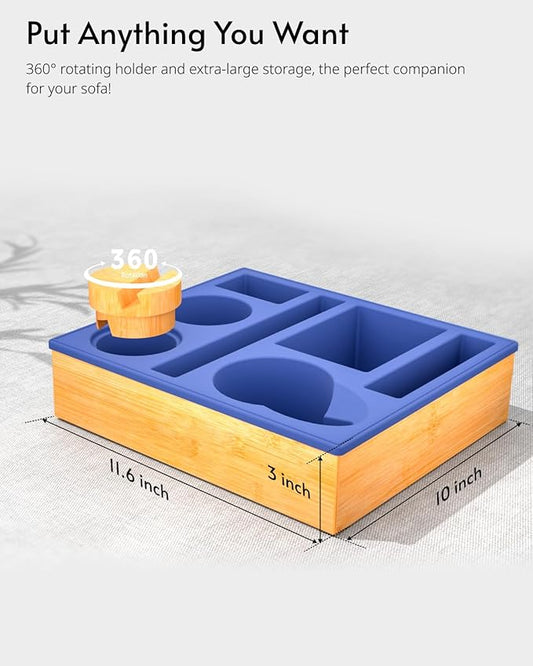 Couch Cup Holder Tray - Couch Organizer Caddy, Silicone Beach Caddy with Cup Holder, Sofa and Bed Drink Holder and Couch Tray Table for Snacks Beverage Remote (Blue)-NeatNest