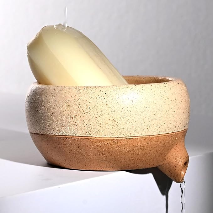 Soap Dish with Drain and Self-Draining Sponge Holder for Sink, Shower, Bathroom, and Kitchen - Rustic Resin Soap Saver and Organizer, Keep Dry and Easy Cleaning Design
