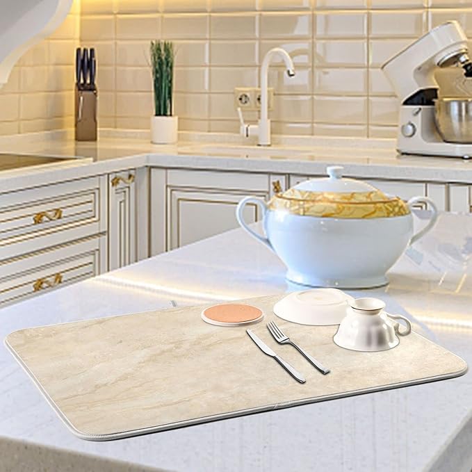 Dish Drying Mats Drying Matt for Kitchen Counter Sink Dishes Natural White Marble Texture Microfiber Dish Drying Pad 16 x 18 Inches