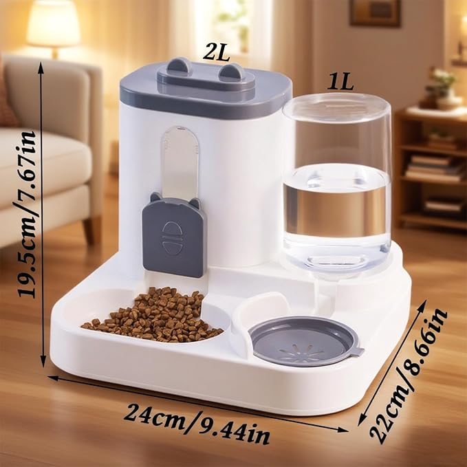 Gravity Cat Feeder and Water Dispenser, 2 in 1 Automatic Cat Feeder, 2 Pack Large Capacity Self Feeding for Small Medium Dog Puppy Kitten （Grey）-NeatNest