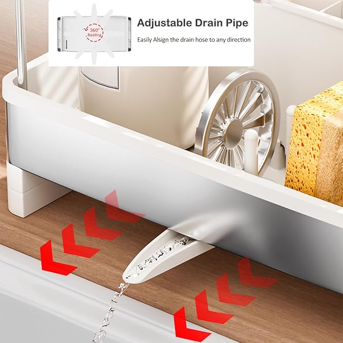 Sponge Holder for Kitchen Sink,Sink Caddy Organizer with Removable Brush Holder,Kitchen Countertop Soap Dispenser Storage with Detachable Towel Rack,White-NeatNest