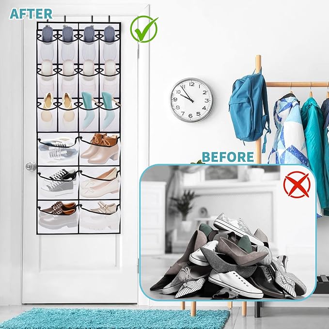 2 Packs Over the Door Shoe Organizer, 36 Large Mesh Pockets Hanging Shoe Boots Rack Holder, Closet Hanging Organizers for Storage Sneakers High Heeled Shoes Slippers (White)-NeatNest
