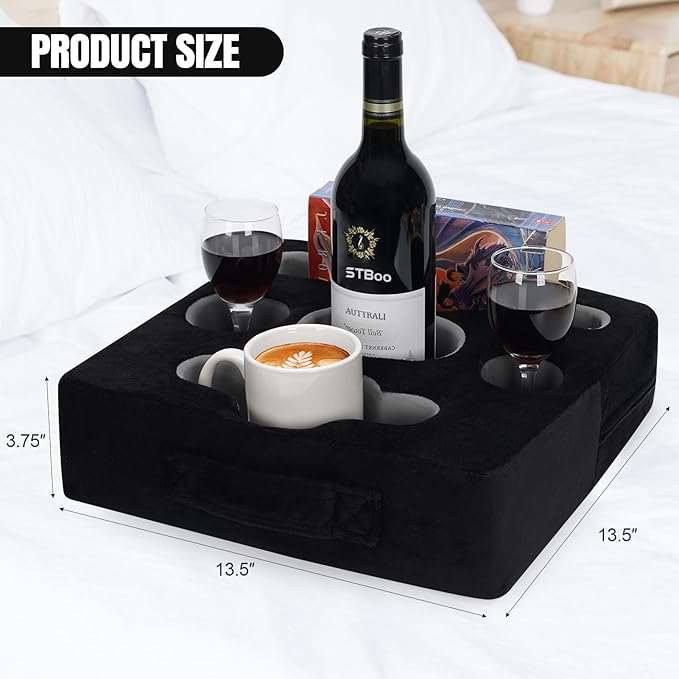 STBoo Couch Cup Holder Pillow Tray - Sofa Drink Cup Holder Cozy Buddy | Bed Caddy Organizer for Remote, Snacks Beverage, Phones, Tablet | Use it on Car, Pack, Beach, RV, Boat, Bedroom (Black)-NeatNest