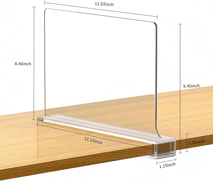 12Pack Acrylic Closet Shelf Dividers, Heavy Duty Organizer for Clothes, Handbags, Sweaters & Towels - Transparent Storage Solution for Kitchen Cabinets, Wardrobes & Home Shelving-NeatNest
