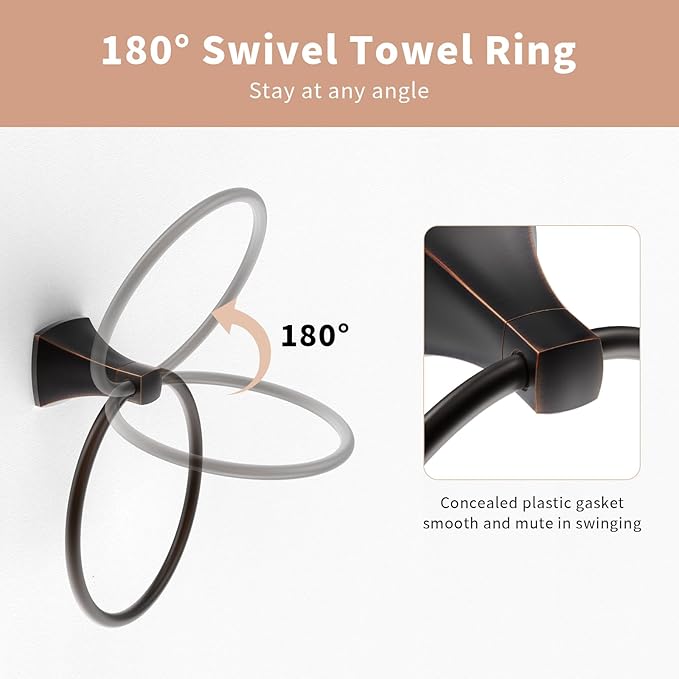 Hand Towel Holder for Bathroom Oil Rubbed Bronze Towel Ring Stainless Steel and Zinc Alloy Towel Hanger Wall Mount for Bath, Kitchen