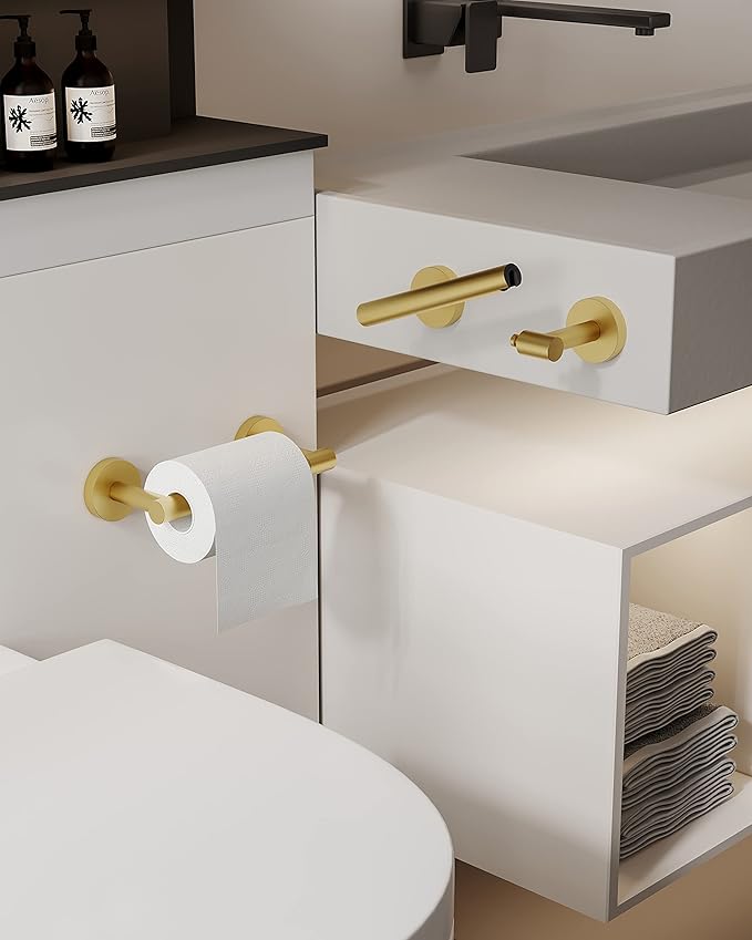 Gold 2 Pack Toilet Paper Holder SUS304 Stainless Steel Double Post Pivoting Toilet Paper Roll Holder Wall Mounted Toilet Tissue Holder for Commercial Bathroom RV