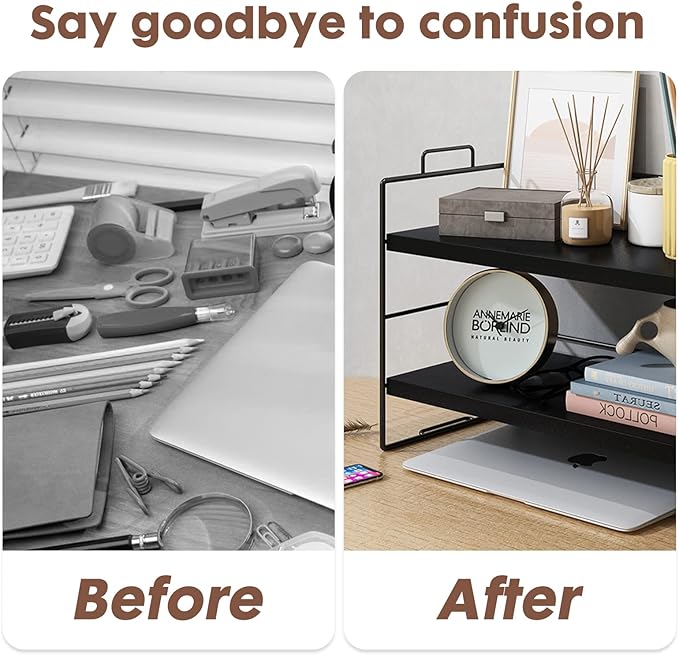 ShellKingdom Desk Shelf Organizer, 2 Tier Desktop Shelves, Adjustable Bookshelf Storage Rack and Office Cubicle Decor for Tabletop, School, Office, Dorm Organization (Black)-NeatNest