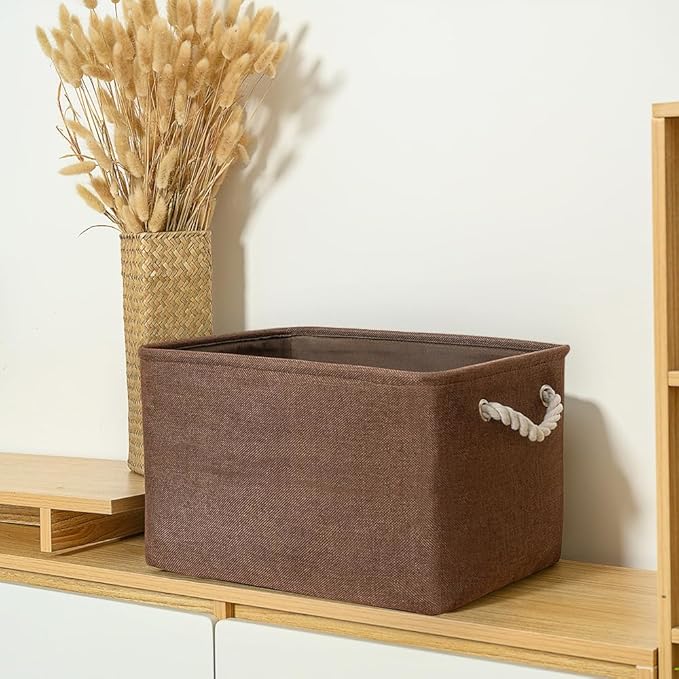 TheWarmHome Organization and Storage Basket for Shelves - 3 Pack 16x12x12 inch Fabric Storage Cubes, Cube Storage Bin for Organizing Closet Cloth Organizer Gift Toy (White & Brown)-NeatNest