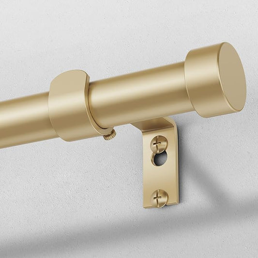 Gold Curtain Rods for Windows, 1" Diameter Drapery Rods with Modern Style End Cap Finials, Size:36-88 Inch