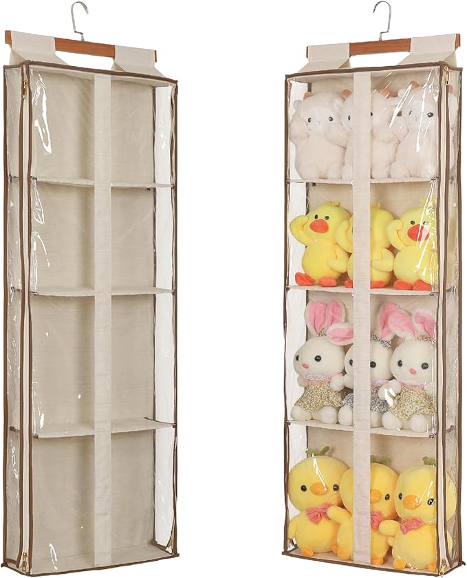 Clear Hanging Handbag Storage Organizer with Zippers, Easy Access Purse,Toy,Yarn,Hat Storage Over The Door Purse Organizer Space Saving 4 Pockets for Closet Bedroom Living Room (Beige)-NeatNest