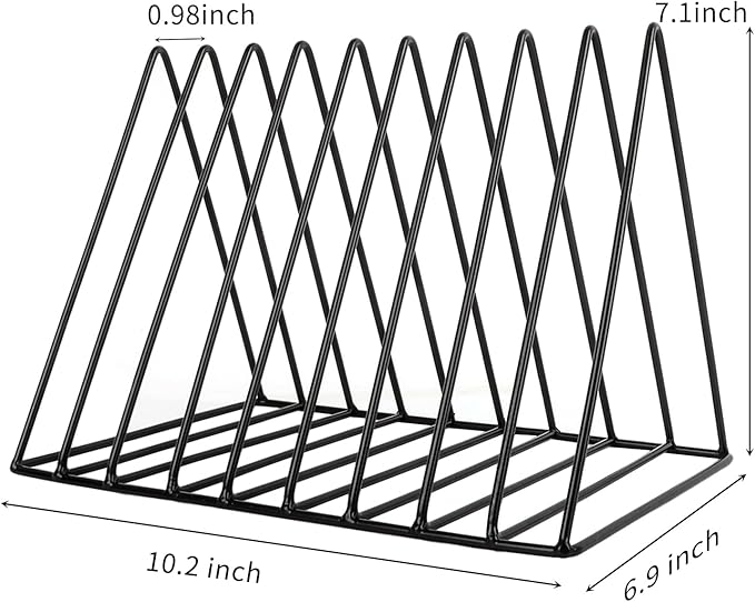 EASEPRES Vinyl Record Holder Storage, 9 Slot Metal Magazine Book Album Display Rack, Stylish Triangle Desktop File Sorter Organizer for Home Office, Black Pack of 3