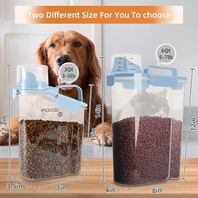 5-7LBS Airtight Dog Cat Food Storage Container with Pet stacking bowls, Upgraded Large Nozzle Clear Plastic Pet Storage Bin BPA-Free for Cats, Dogs, Birds, Chickens, Fishs-6Qt (Elegant Blue 5L-1Pack)-NeatNest