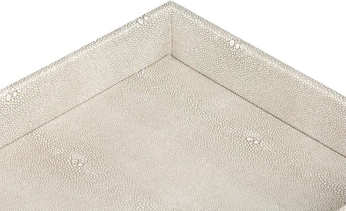 HofferRuffer Elegant Desktop Organizer, Vanity Tray, Bathroom Storage Tray Holder, Dresser Jewelry Tray, Change Coin Key Watch Catchall Tray, 10.2 x 8.4 x 1.8 inches (Light Grey Faux Leather Shagreen)-NeatNest
