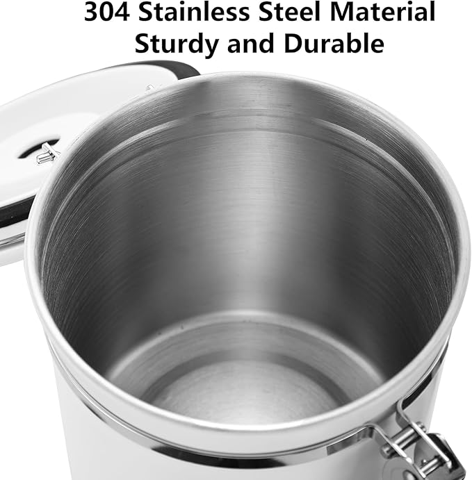 Bincoo Coffee Canister, Airtight Stainless Steel Coffee Bean Storage Container with Date Tracker, Home Kitchen Food Storage Organizers for Grounds,Beans,Espresso,Sugar,Scoop,Bar (1200ML-White)-NeatNest