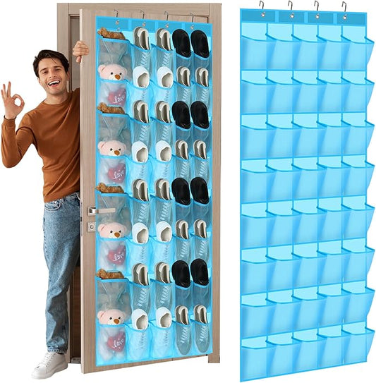 Windyun 40 over the Door Shoe Organizer Large Mesh Pocket Hanging Shoe Rack for Closet Sky Blue Nonslip Behind Door Storage Holder Back to School Organizer for Dorm Room College Classroom Storage-NeatNest