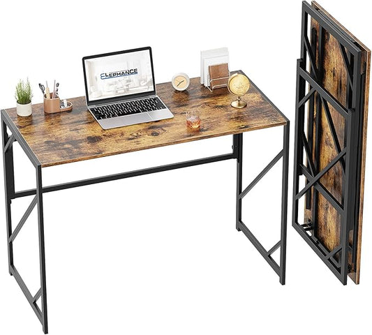 Elephance Folding Desk Writing Computer Desk for Home Office, No-Assembly Study Office Desk Foldable Table for Small Spaces-NeatNest