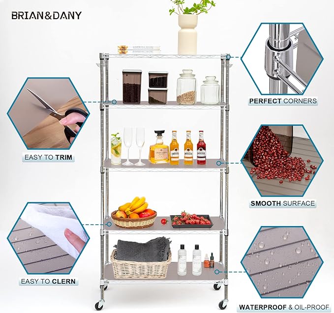 BRIAN & DANY Wire Shelf Liner 24" X 48", Heavy Duty Shelf Liners for Wire Shelving, Waterproof Protector Mats, Set of 4, Charcoal-NeatNest