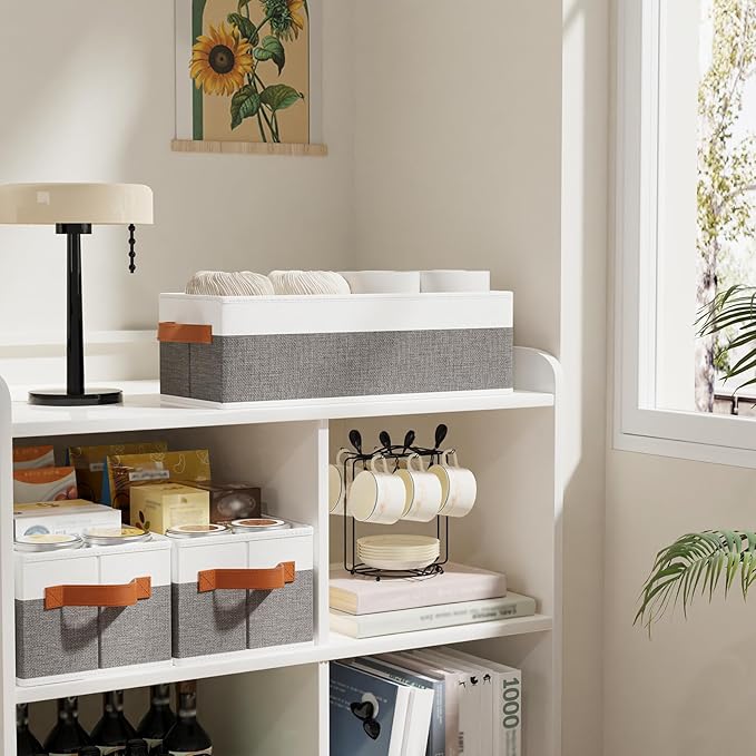 Collapsible Storage Bins 5-Pack, Foldable Baskets for Organizing, Clothes Boxes with Handles, Fabric Cubes Containers, White and Gray, 15 x 6 x 5 Inch-NeatNest