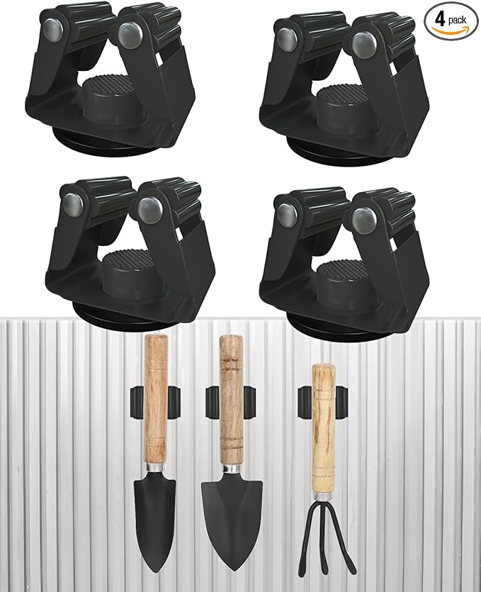 Mop Holder Magnetic, Black Steel Broom Hanger Magnetic Holder for Garden Tool, Rack Rake, Shovel Handle, Garage, Kitchen, Laundry Tools Organizer - No Drilling - 4 PCS/Gray…