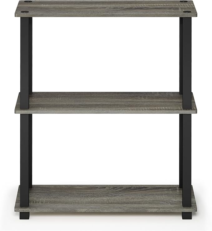 Furinno Turn-S-Tube 3-Tier Compact Multipurpose Shelf Display Rack with Square Tube, French Oak Grey/Black-NeatNest
