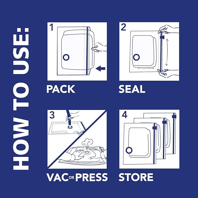 Hefty Shrink-Pak - 4 Large Vacuum Storage Bags for Clothes, Pillows, Towels, or Blankets - Space Saver Vacuum Sealer Bags Ideal Under Bed Storage Solutions-NeatNest