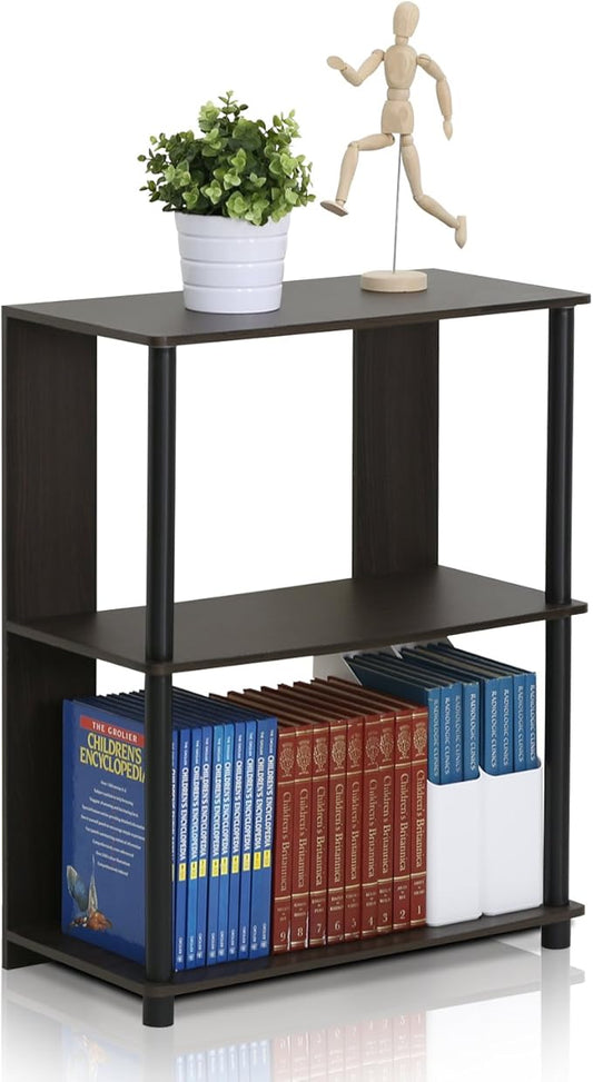 Furinno JAYA Simple Design 3-Tier Bookcase / Bookshelf / Display Rack, Plastic Tubes, Walnut-NeatNest
