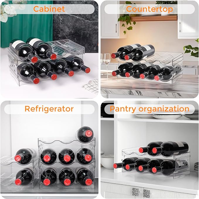 BoxedHome Plastic Water Bottle Organizer and Wine Rack Storage Holder for Inside Cabinet, Kitchen Countertop, Table Top, Pantry, Bars, Cabinets, Fridge - Clear (2 Tier 8 Containers)-NeatNest
