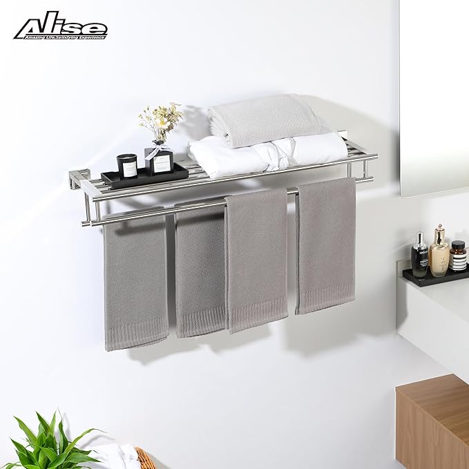 Alise Towel Rack,Towel Hanger Towel Shelf with Double Towel Bars for Bathroom Lavatory,32 Inch SUS 304 Stainless Steel Wall Mount Towel Holder,Polished Chrome