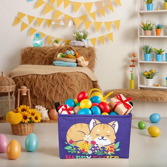 Cat Easter Basket for Kid Large Empty Easter Bunny Eggs Décor Storage Basket (Cat)-NeatNest