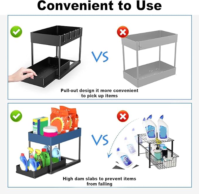 2 Layers Multi-Purpose Pull-Out Storage Organizers, Under Sink Organizers and Storage for Bathroom & Kitchen, Under Cabinet Organizers and storage, under sink drawers storage，Black-NeatNest