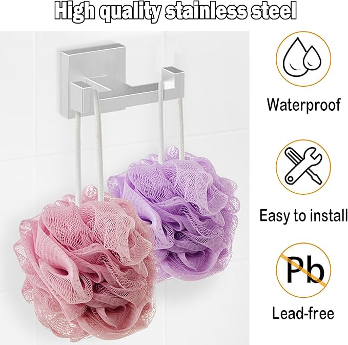 BOZWELL 1 Double Towel Hook and 2 Towel Hooks for Bathroom Bushed Nickel Wall Mount，Stainless Steel Heavy Duty Door Hanger for Bathroom Bedroom Kitchen Hotel Pool 1502-NL-3