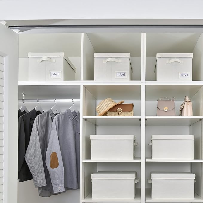 GRANNY SAYS Fabric Storage Bins with Lids, Shelf Organizer, Clothes Storage, Organization Bins, Closet Boxes, Ivory, 3-Pack-NeatNest