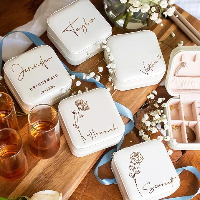 DayOfShe Personalized Jewelry Box for Women and Girls, Small Jewelry Case for Bridesmaid Gifts or Bachelorette Party-NeatNest