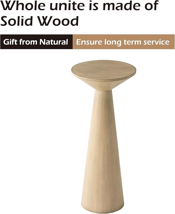Farmhouse Tall Pedestal End Table Small Solid Wood Martini Table Plant Stand Modern Round Drink Table for Small Space Living Room, Distressed Wood Grey