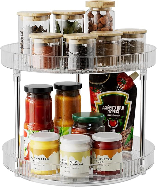 2 Tier Lazy Susan, 360 Degree Rotating Clear Organizer for Table Top, Seasoning, Makeup & Perfume Organizer for Vanity, Counter Organizer Tray for Kitchen, Bathroom-NeatNest