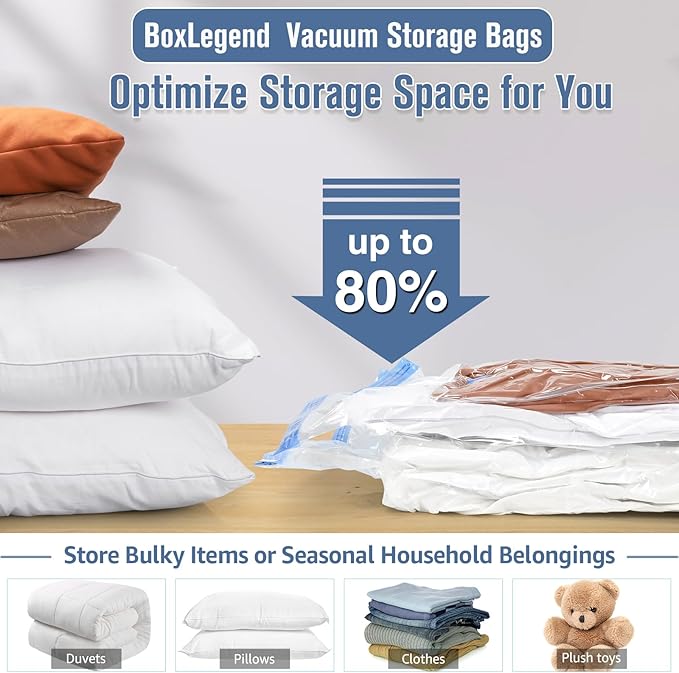 BoxLegend Vacuum Storage Bags with Electric Pump 22 Combo (1X-Jumbo, 4 Jumbo, 9 Large, 8 Medium) Thickened Vacuum Seal Bags for Clothing Space Saving for Coat Quilt Blanket Pillow Comforters-NeatNest