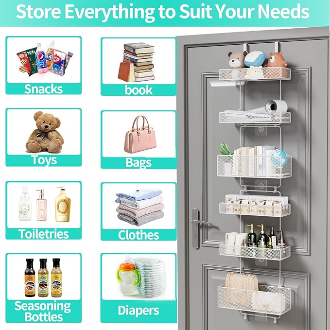 HapiRm Over Door Organizer Storage - Separable Door Organizer Hanging with 6 Metal Large Capacity Baskets for Bathroom Bedroom Kitchen Pantry Closet (White)