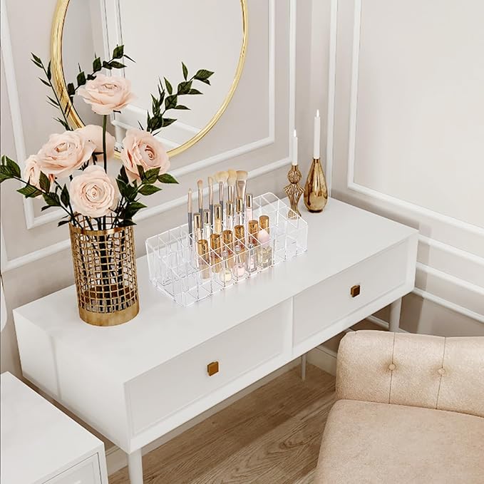 ELLDOO Rollerball Perfume Organizer, 44 Spaces Clear Acrylic Perfume Storage Holder Beauty Scent Holder, Essential Oil Storage Holder Organizer, Makeup Lipgloss Lipstick Display Case-NeatNest