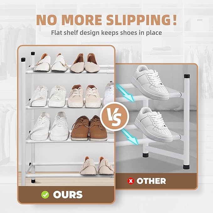 STORAGE MANIAC Expandable Shoe Rack, 16 Pairs Stackable Small Shoe Rack, Metal Adjustable Shoes Organizer for Closet, Entryway, Hallway, Garage, Front Door, Shoes Shelves, White 4 Tier-NeatNest
