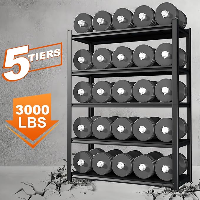 Heavy Duty Shelving,5-Tier Metal Storage Shelves,Metal Shelves for Garage Storage,Steel Shelving 24" D x 47" W x 72" H