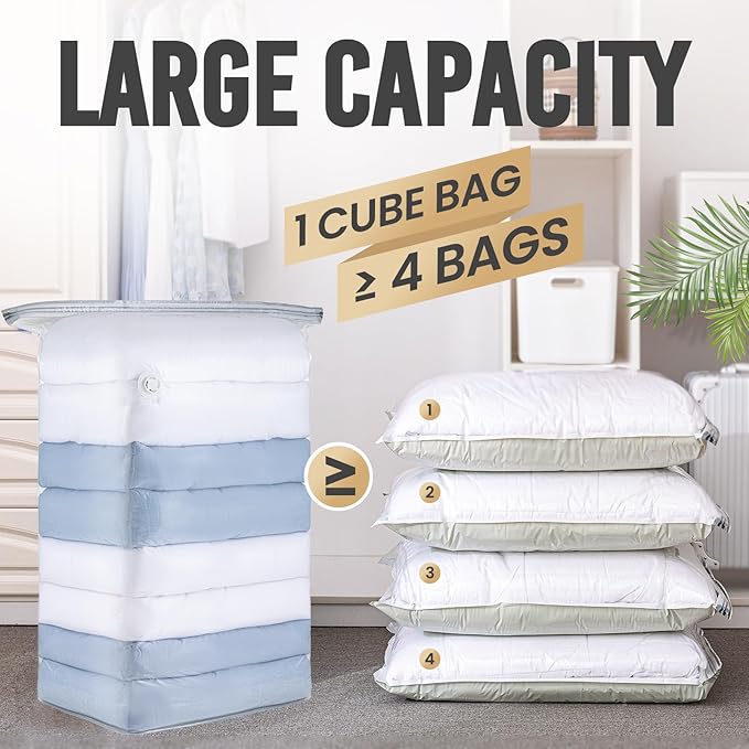 TAILI 10 Pack Vacuum Storage Bags, Space Saver Bags, Jumbo Cube 31x40x15 Inch, Extra Large Vacuum Sealed Bags for Comforters, Blankets, Bedding, Clothes, Closet Organization Space Saving, Clear