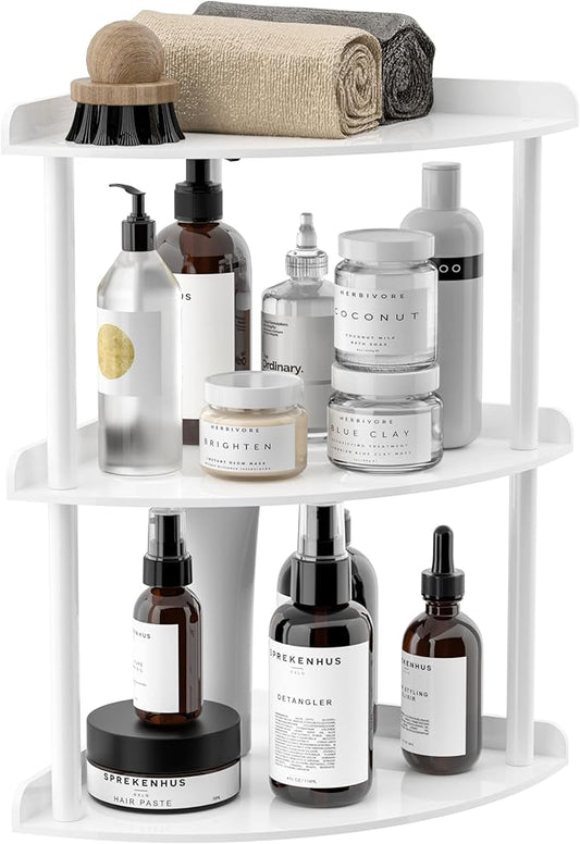 3 Tier Acrylic Corner Shelf Organizer Storage 9.5x9.5x15.7 Inch, White Countertop Corner Shelf for Bathroom, Kitchen, Bedroom, Office, Study Room-NeatNest